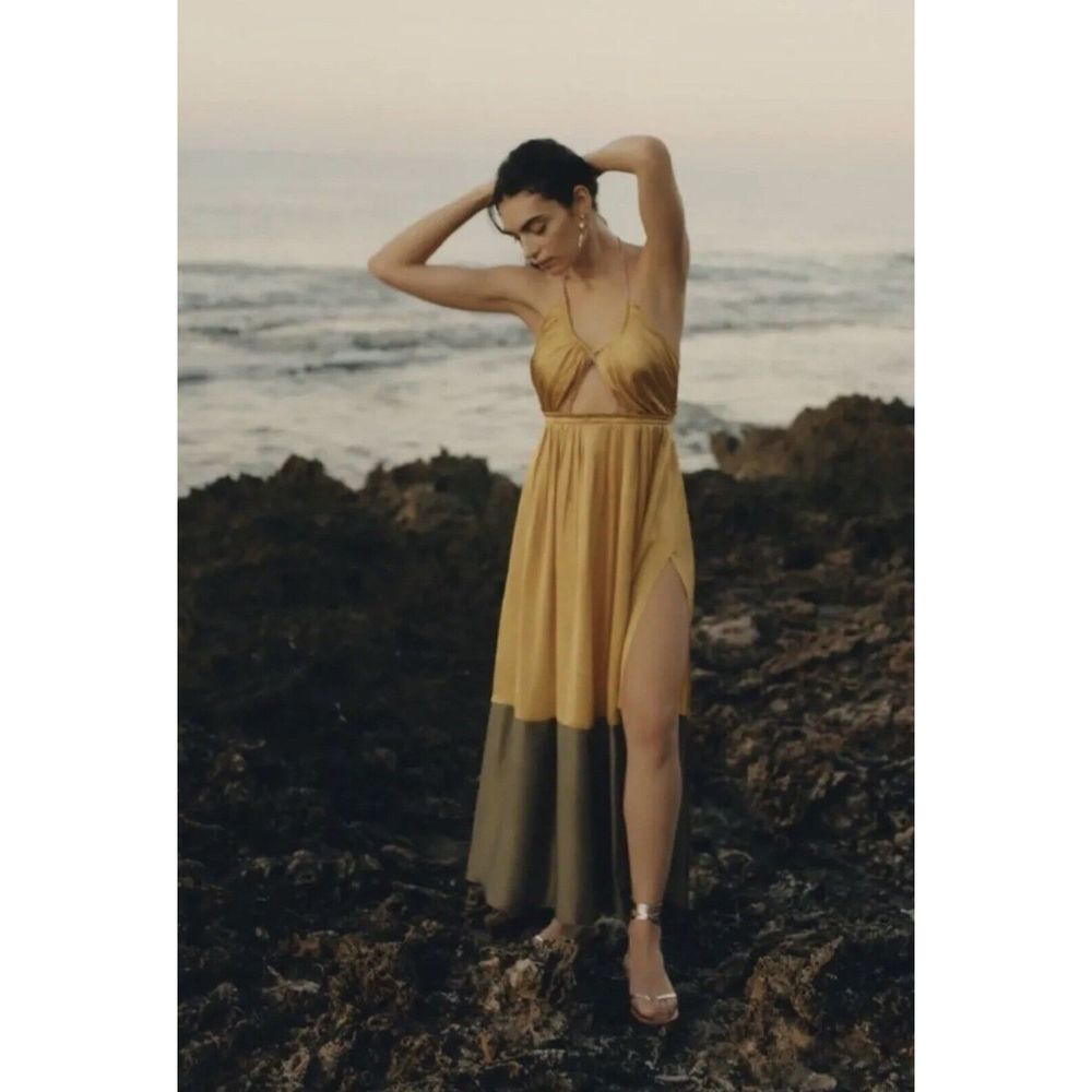 NEW Anthropologie Silk Colorblocked Maxi Dress Size 6 - Picture 3 of 10